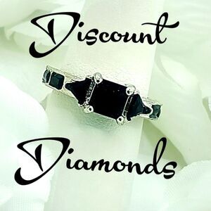 3.0 Ct. Princess Cut Black Sapphire Ring with Baguette Sapphires  925 Silver
